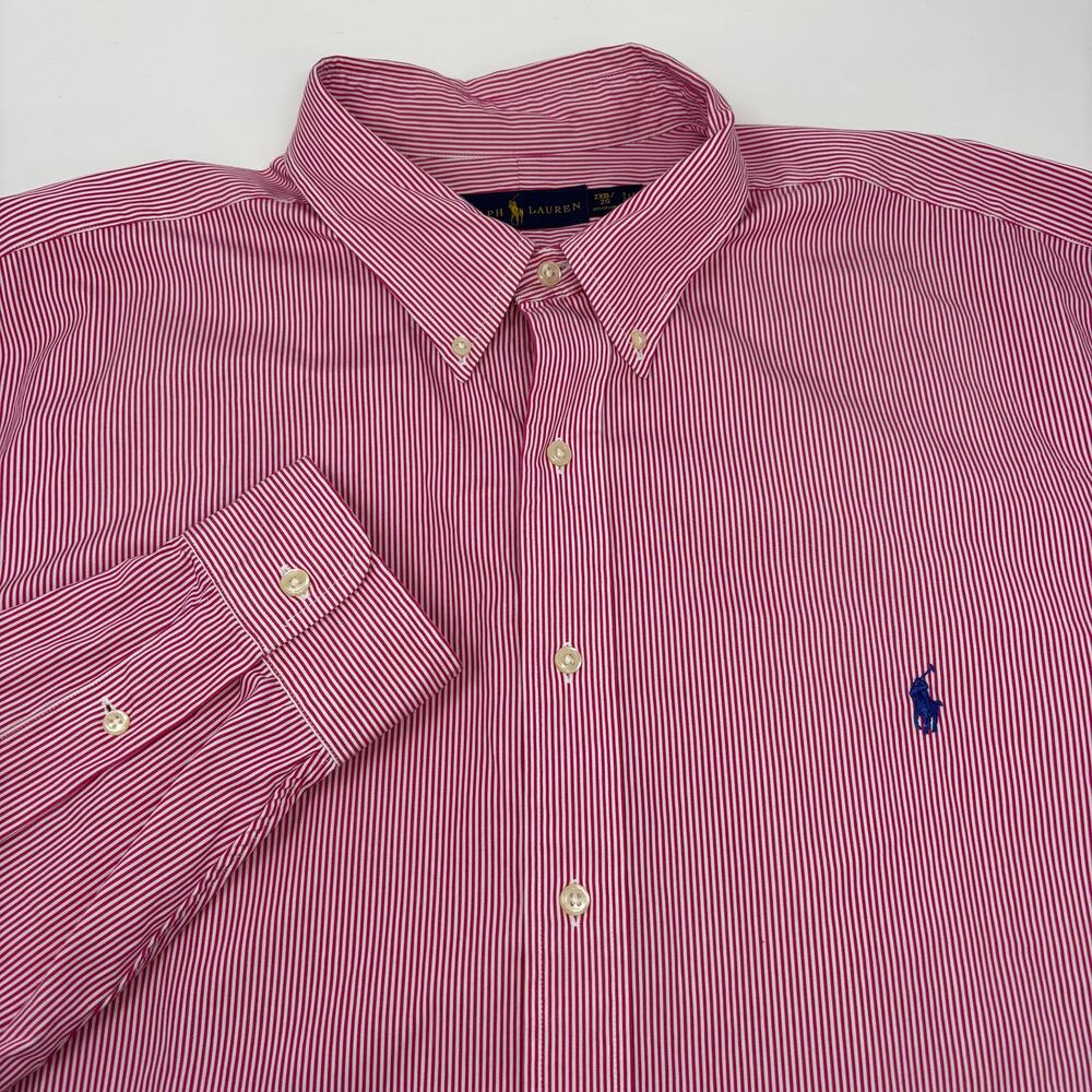 Ralph Lauren Mens 2XB Red White Striped Long Sleeve Button Up Shirt